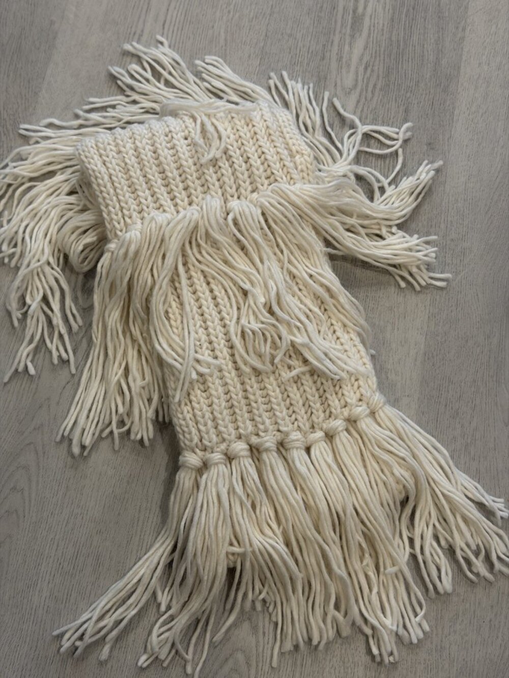 Chunky Knit Cream Scarf Long Fringe Boho Tassel Winter Accessory